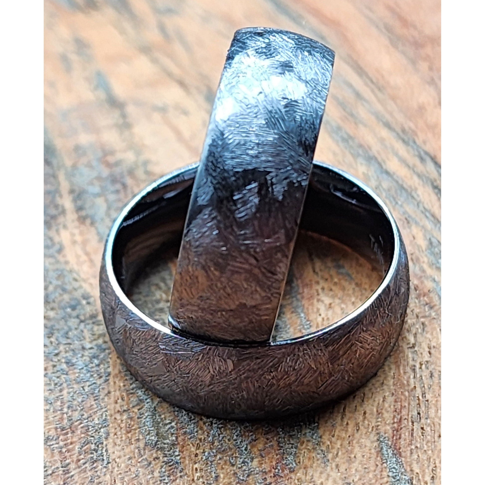 The Titan | Men's Tantalum Wedding Band with Rugged Brushed Texture and Gunmetal Inner Sleeve