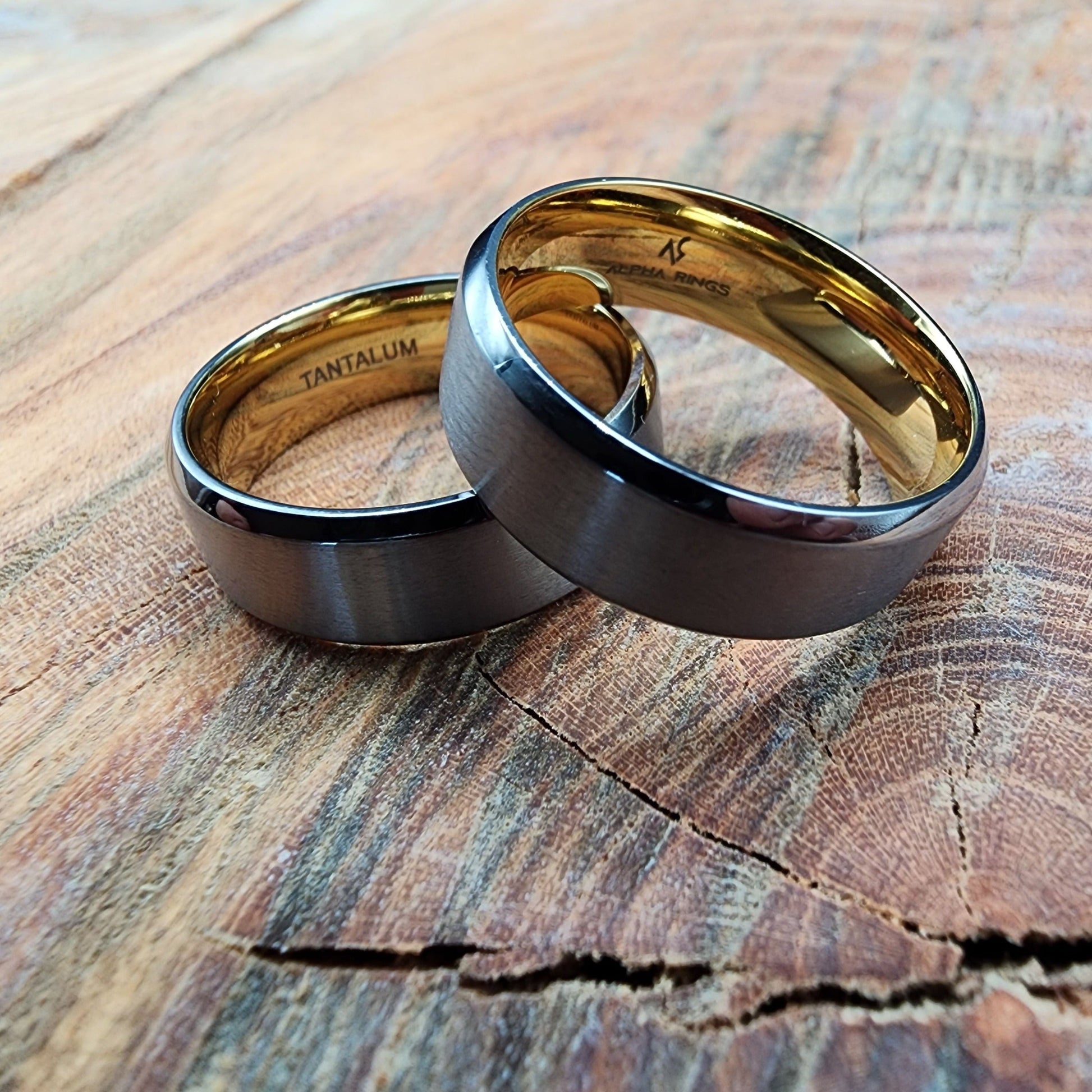 The Operator | Men's Tantalum Wedding Band with Brushed Finish and Gold Inner Sleeve