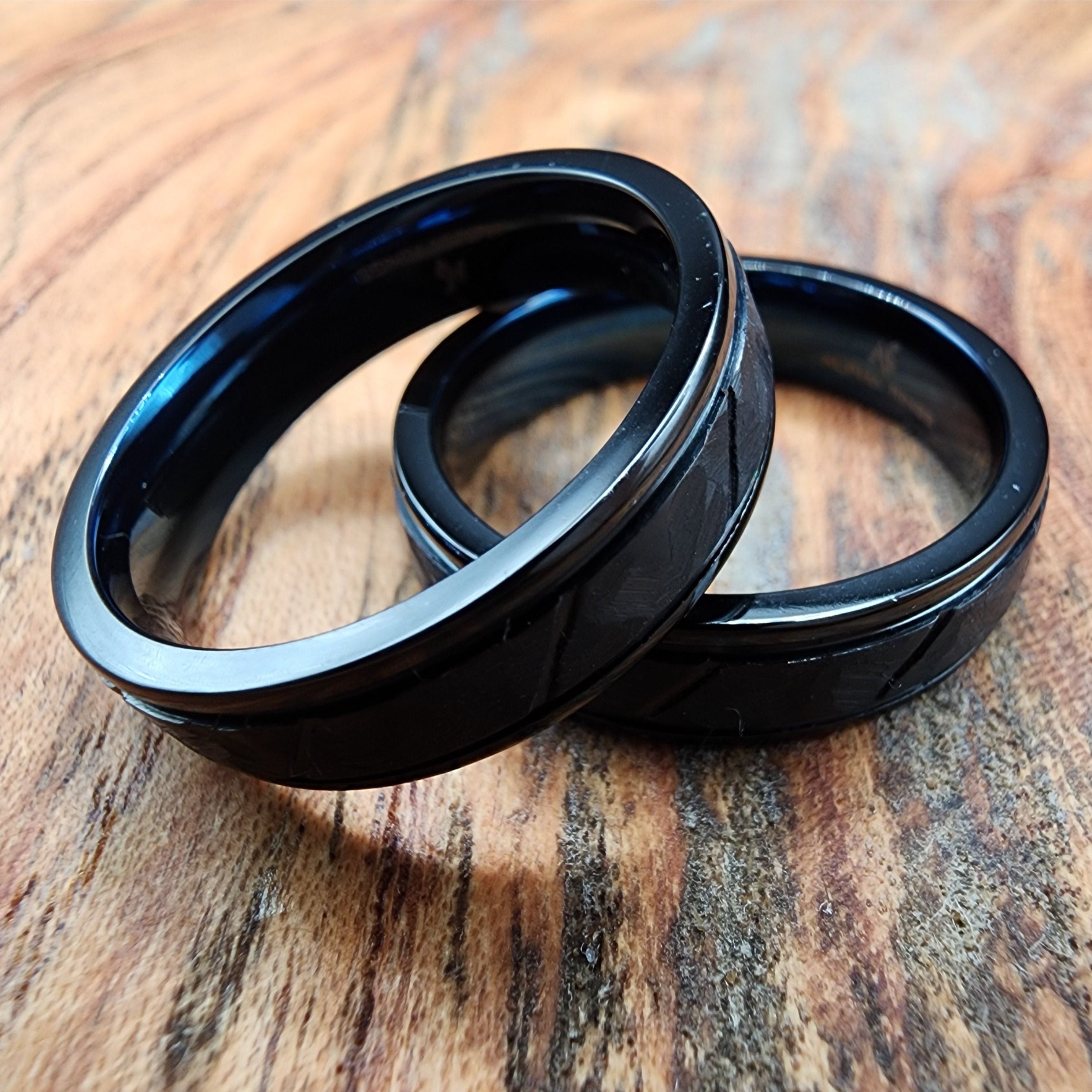 The Hitman | Men's Pure Tantalum Wedding Band with Brushed Finish and Deep Blue Inner Sleeve