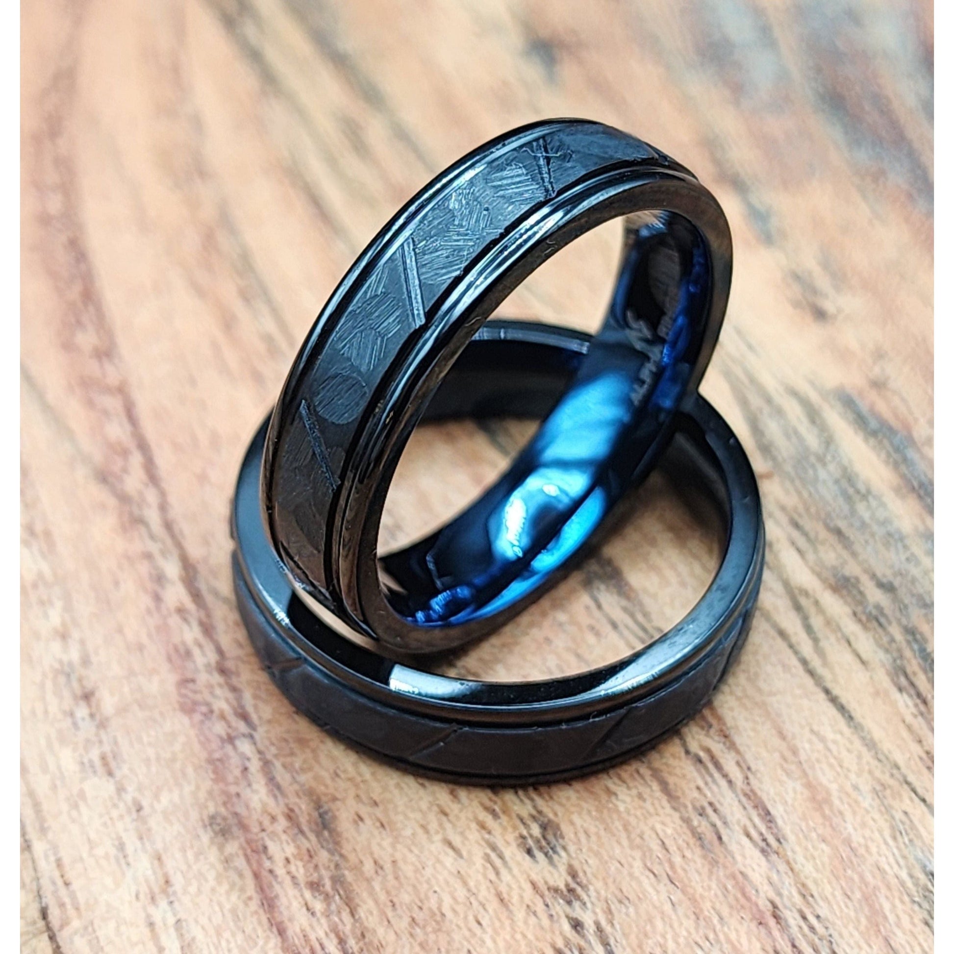 The Hitman | Men's Pure Tantalum Wedding Band with Brushed Finish and Deep Blue Inner Sleeve