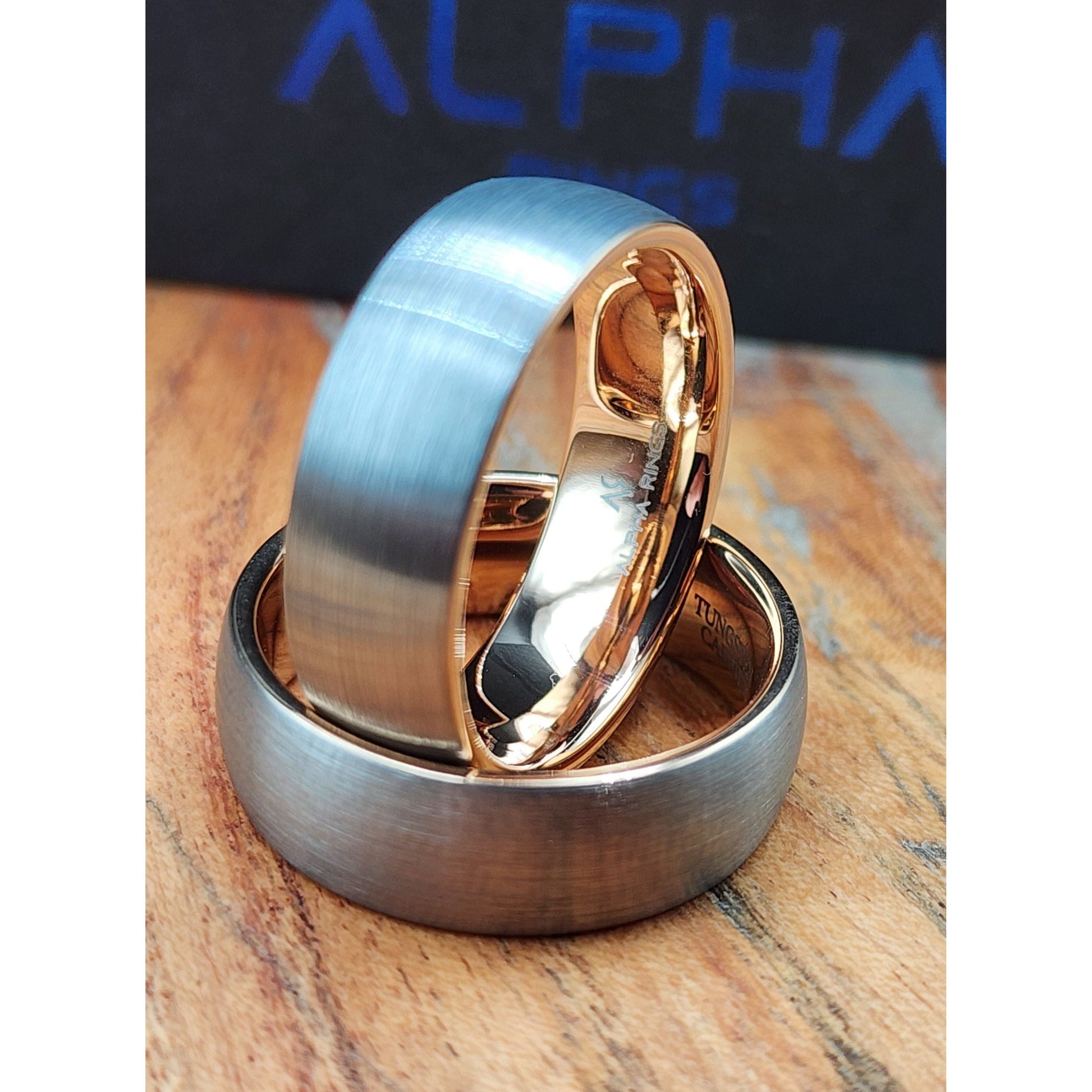 The Vanguard | Men's Brushed Tungsten Carbide Ring Wedding Band with Rose Gold Inner Sleeve