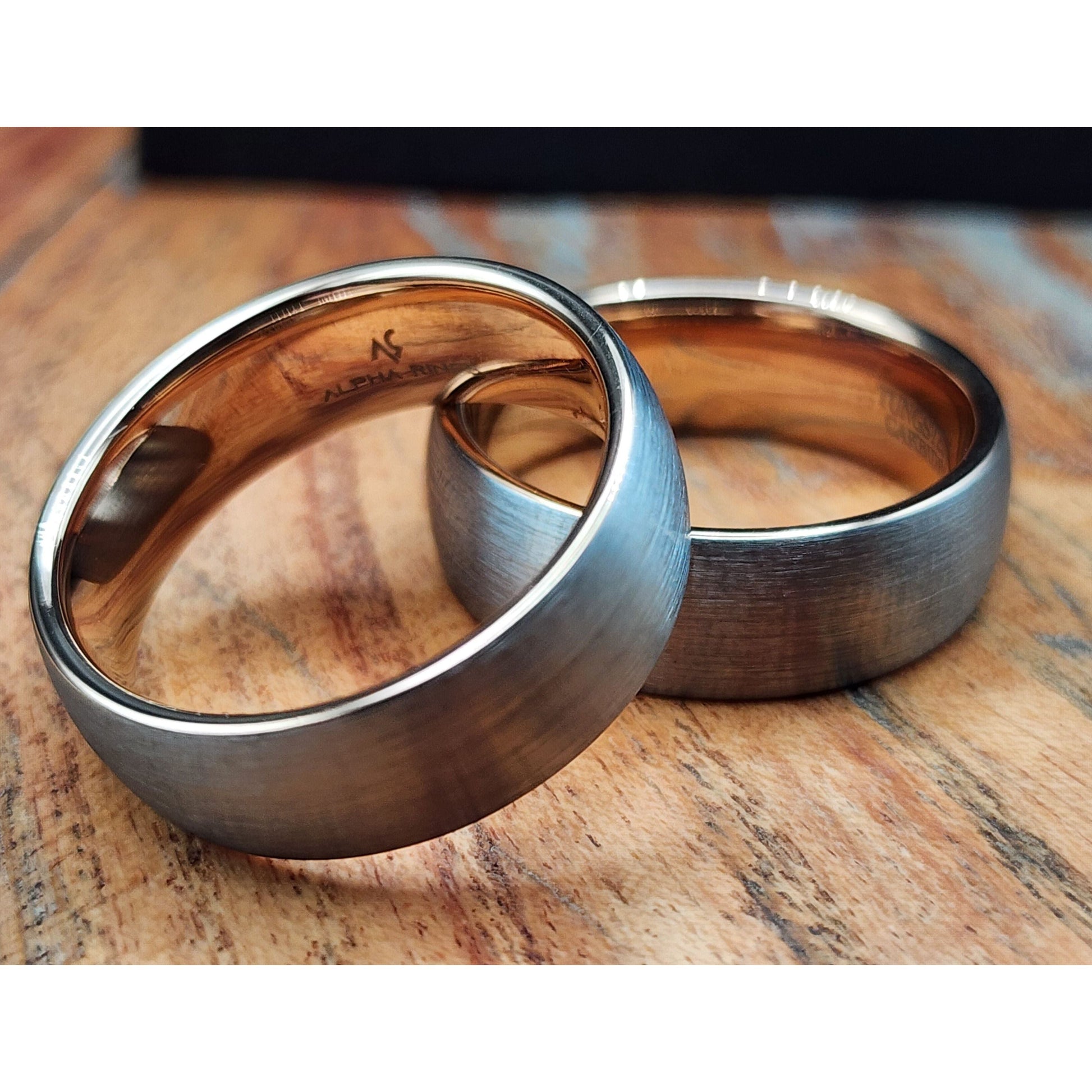 The Vanguard | Men's Brushed Tungsten Carbide Ring Wedding Band with Rose Gold Inner Sleeve