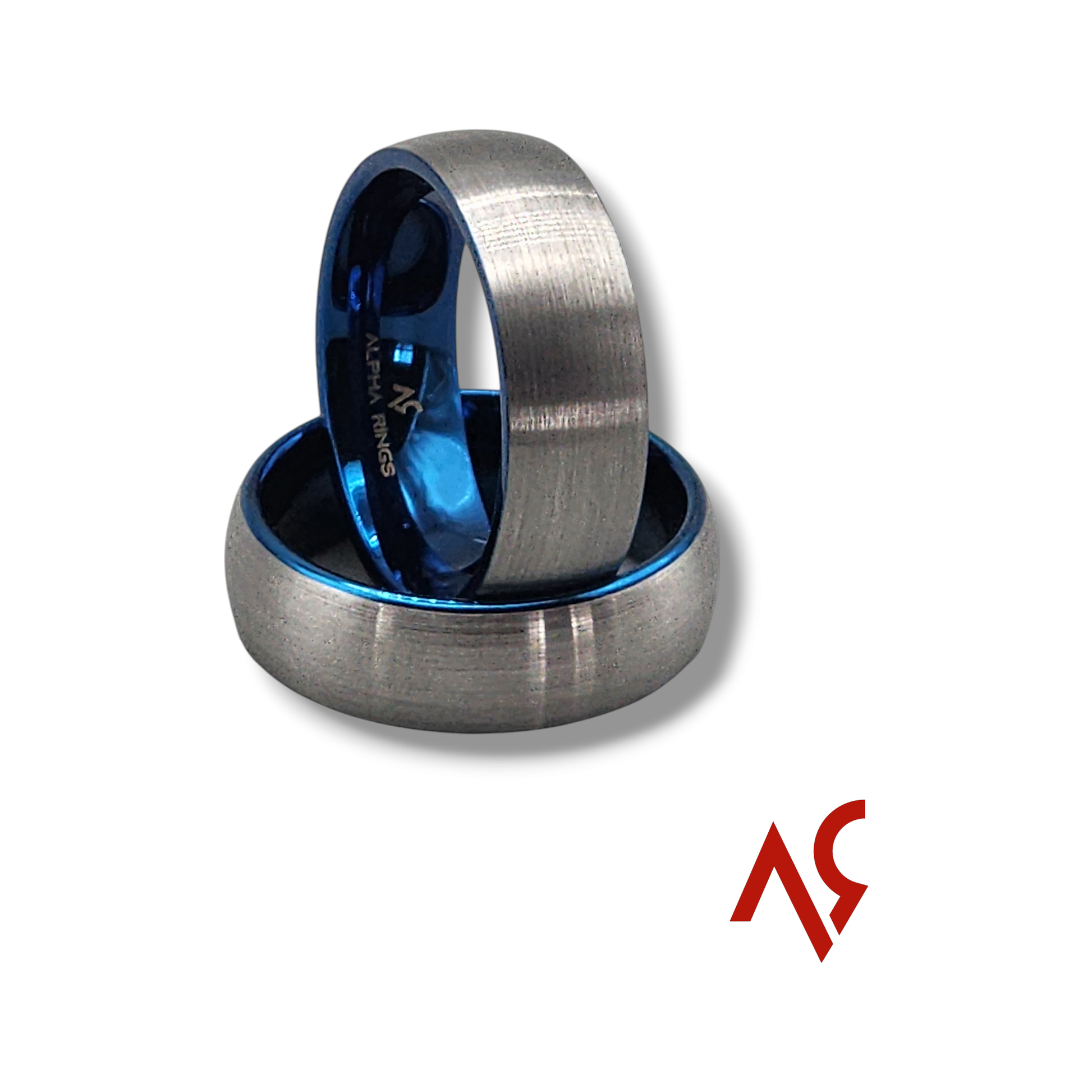The Enforcer | Men's Silver Tungsten Wedding Band with Brushed Finish and Deep Blue Inner Sleeve