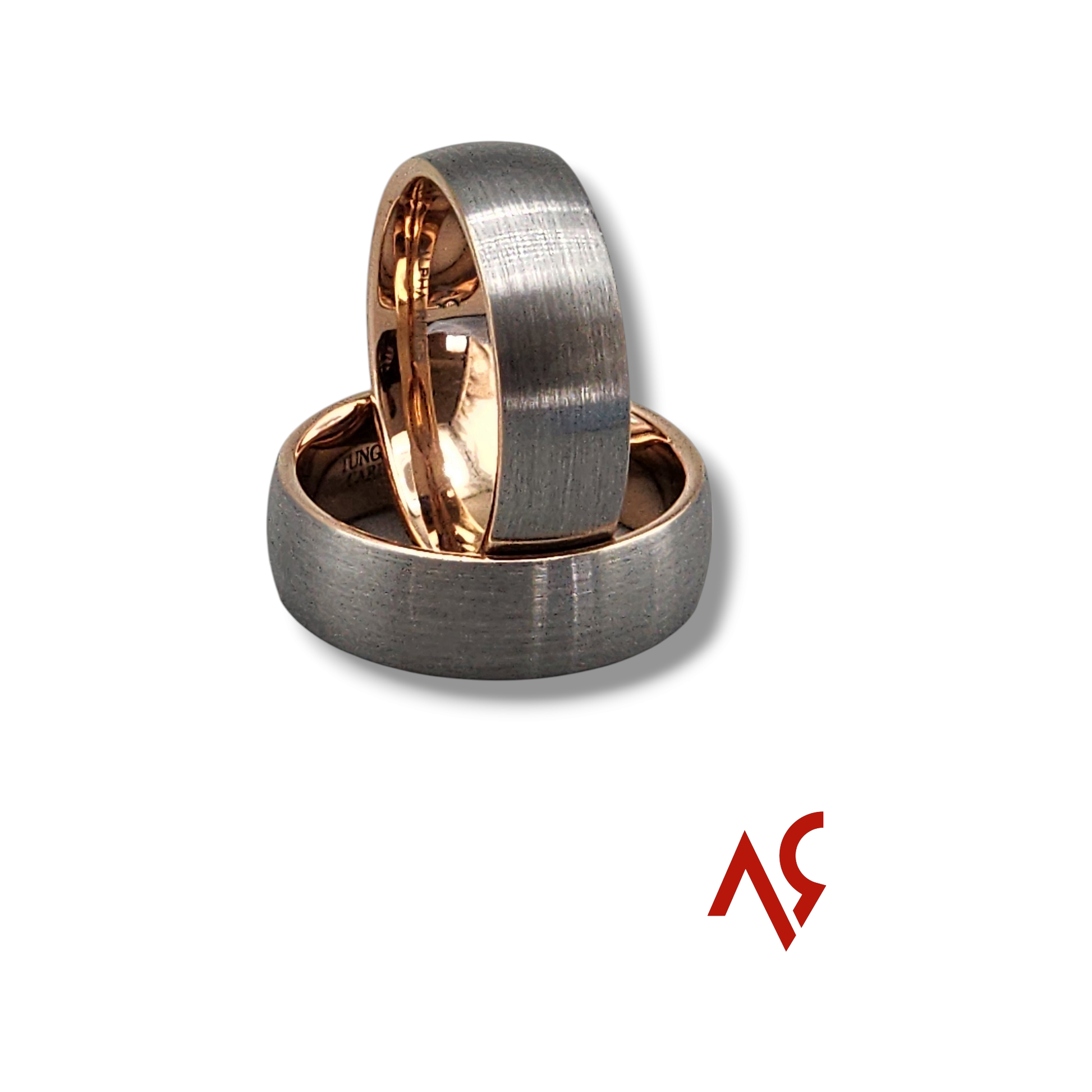 The Vanguard | Men's Brushed Tungsten Carbide Ring Wedding Band with Rose Gold Inner Sleeve