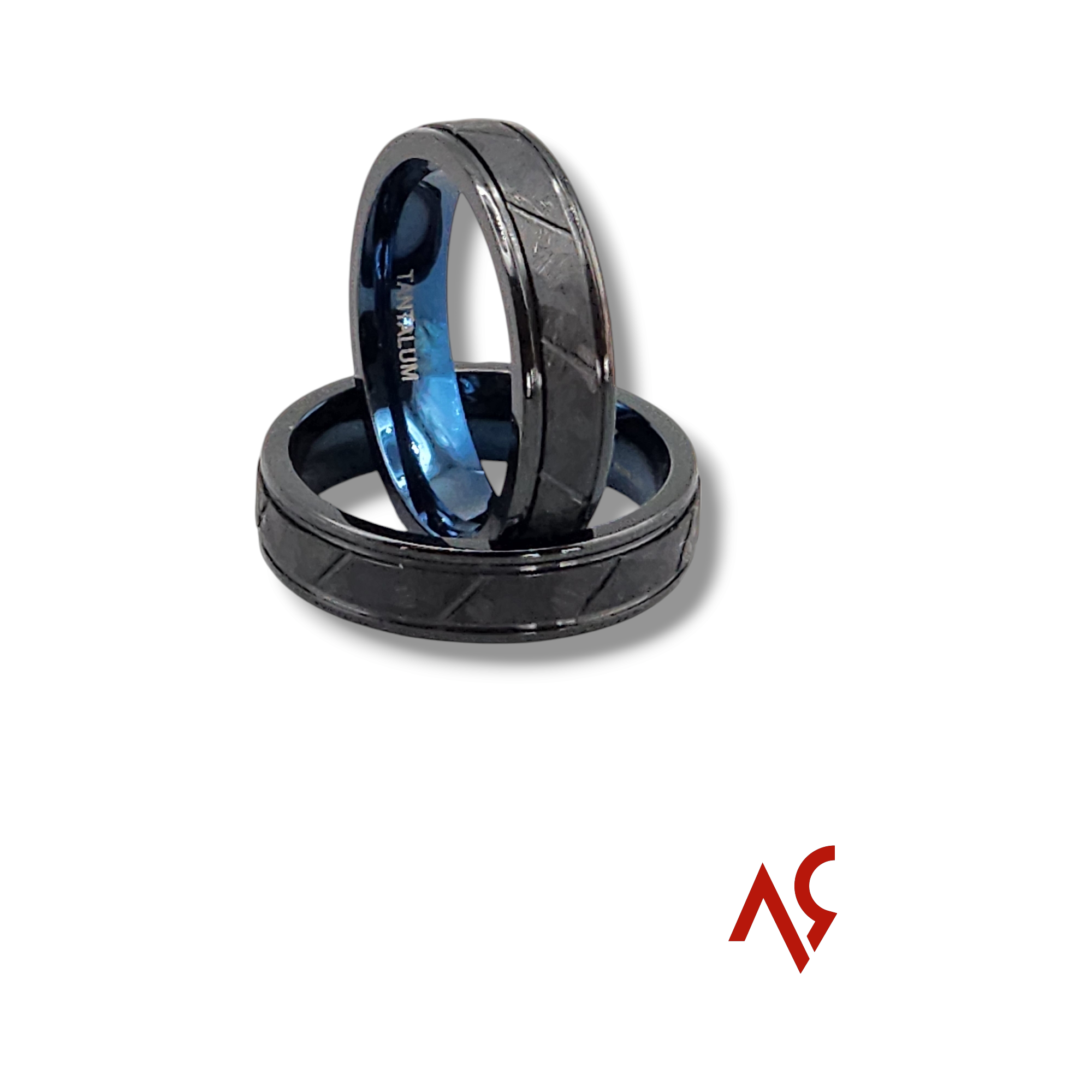 The Hitman | Men's Pure Tantalum Wedding Band with Brushed Finish and Deep Blue Inner Sleeve