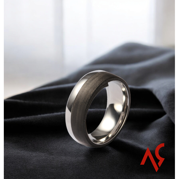 The Centurion | Men's Carbon Fiber and Stainless Steel Wedding Band with Rounded Edges